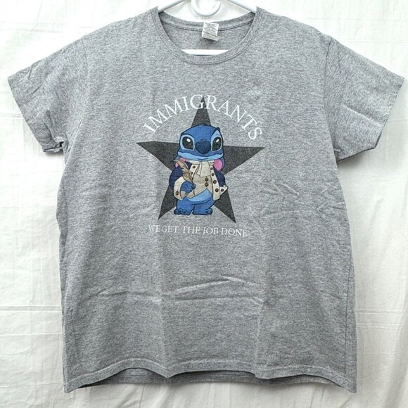 Disney Stitch Hamilton Mashup Immigrants We Get The Job Done Tee Women XL Gray - Picture 1 of 8